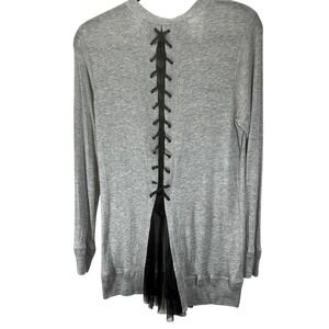 Clu Gray Lace Up Tulle Back Cardigan Sweater Womens Large Balletcore Coquette